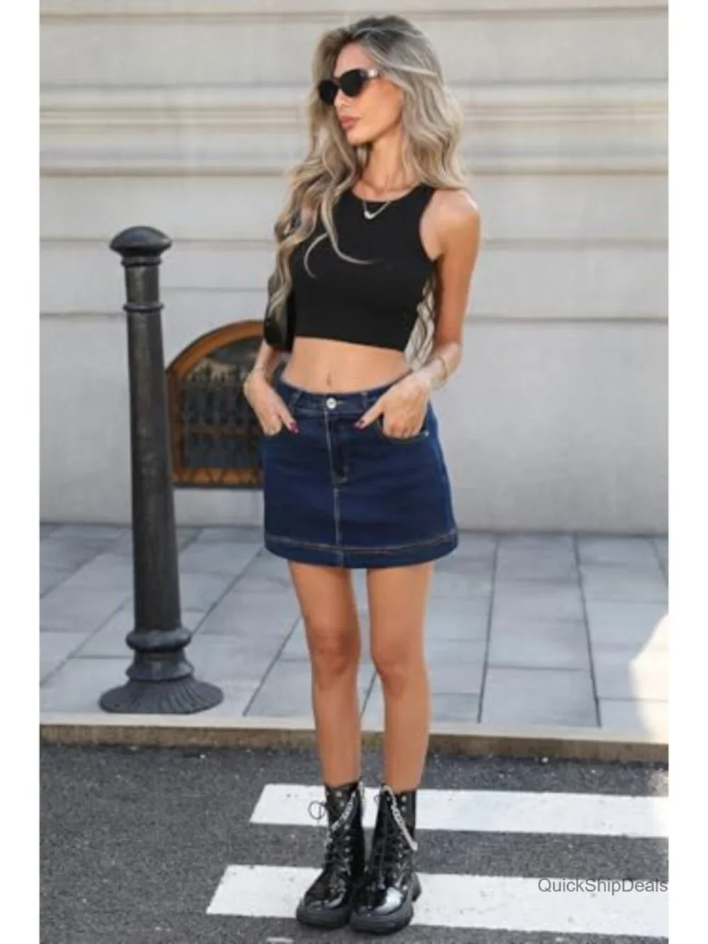 Women Denim Skort with Built-in Shorts High Waist Y2K Mini Skirt Stretchy